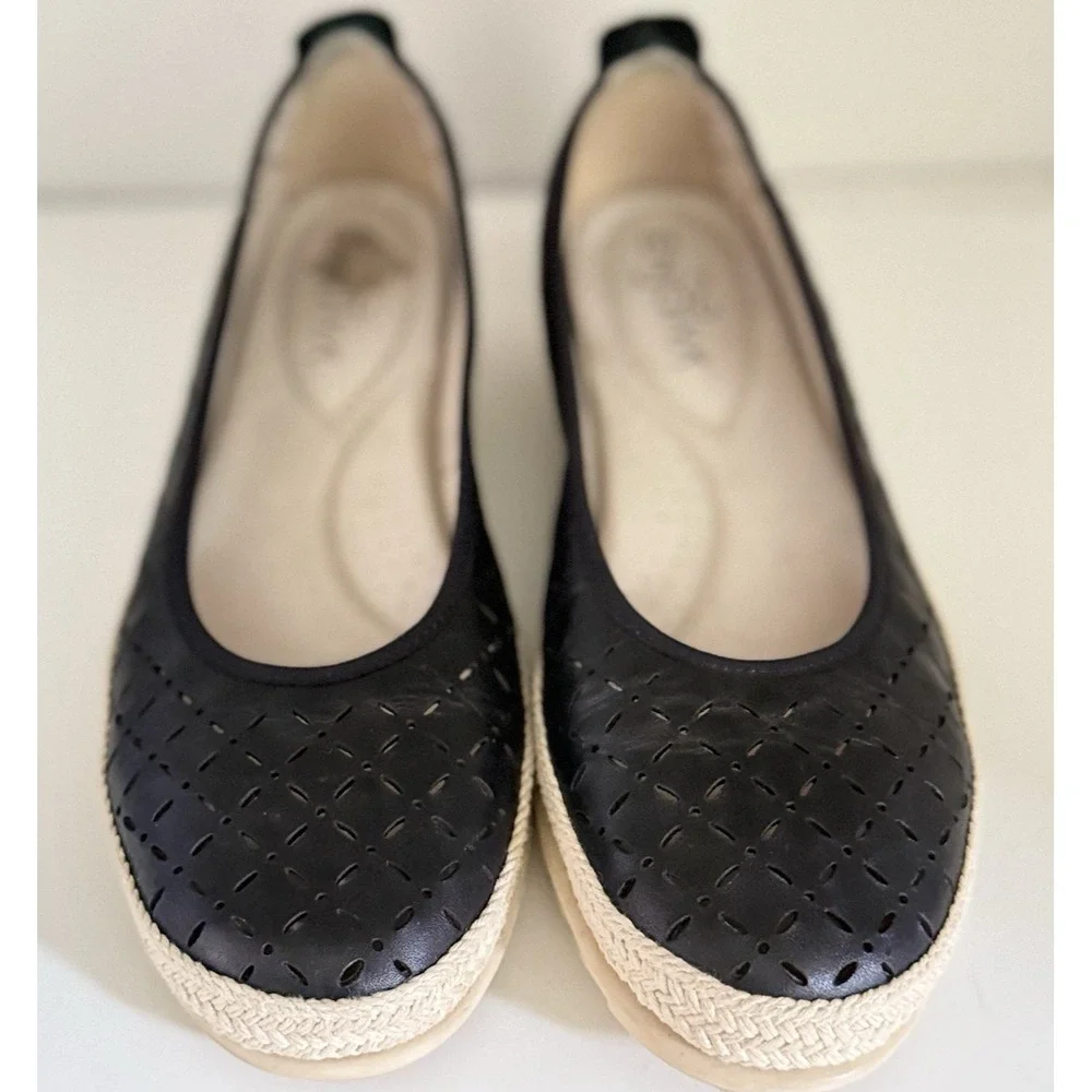 Enjoiya Women's Cut Out Slip‎ On Black Beige Espadrille Look Size 40 US 9 - 9.5